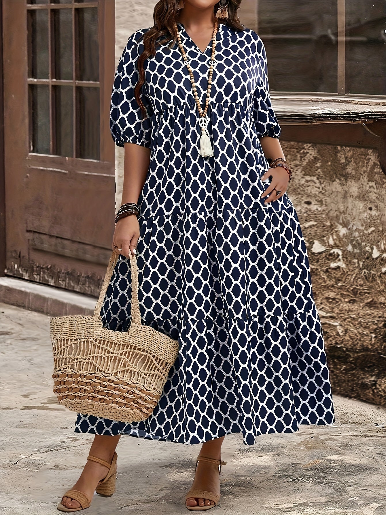 Carmen | Plus size geometric print dress