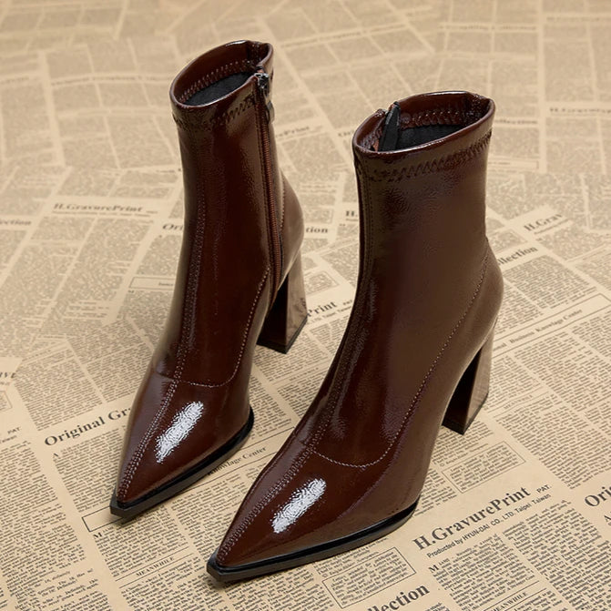 Women Designer Outdoor Fashion Boots New Winter Plus Velvet Pointed Toe Women Heeled Dress Shoes 2024 Autumn Shoes for Women