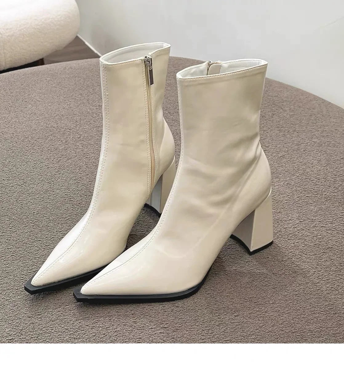 Designer Winter Ankle Boots Fashion Back Zippers Pointed Toe Ladies Elegant Short Plush Short Boots High Heel Women's Footwear