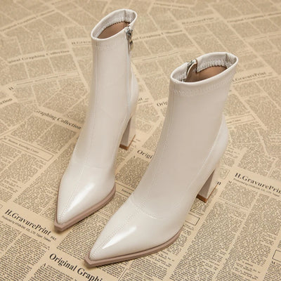 Women Designer Outdoor Fashion Boots New Winter Plus Velvet Pointed Toe Women Heeled Dress Shoes 2024 Autumn Shoes for Women