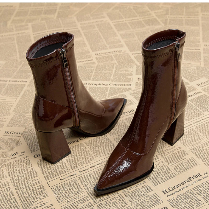 Women Designer Outdoor Fashion Boots New Winter Plus Velvet Pointed Toe Women Heeled Dress Shoes 2024 Autumn Shoes for Women