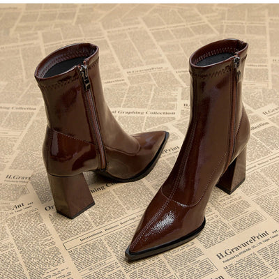 Women Designer Outdoor Fashion Boots New Winter Plus Velvet Pointed Toe Women Heeled Dress Shoes 2024 Autumn Shoes for Women