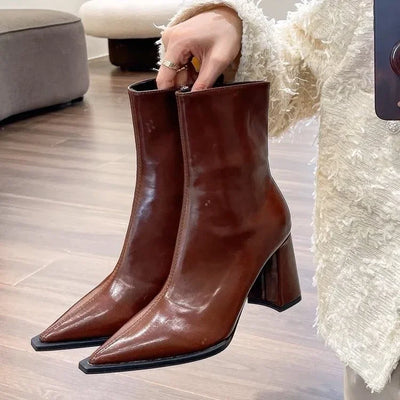 Designer Winter Ankle Boots Fashion Back Zippers Pointed Toe Ladies Elegant Short Plush Short Boots High Heel Women's Footwear
