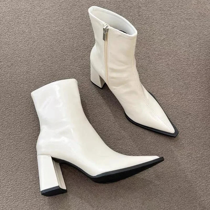 Designer Winter Ankle Boots Fashion Back Zippers Pointed Toe Ladies Elegant Short Plush Short Boots High Heel Women's Footwear