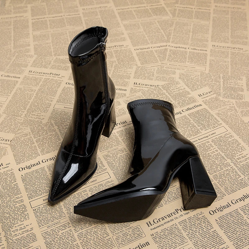 Women Designer Outdoor Fashion Boots New Winter Plus Velvet Pointed Toe Women Heeled Dress Shoes 2024 Autumn Shoes for Women