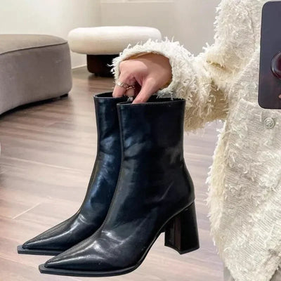 Designer Winter Ankle Boots Fashion Back Zippers Pointed Toe Ladies Elegant Short Plush Short Boots High Heel Women's Footwear