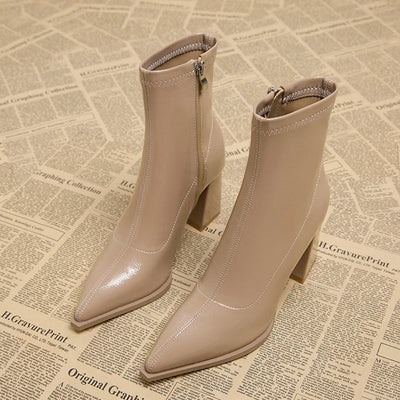 Women Designer Outdoor Fashion Boots New Winter Plus Velvet Pointed Toe Women Heeled Dress Shoes 2024 Autumn Shoes for Women