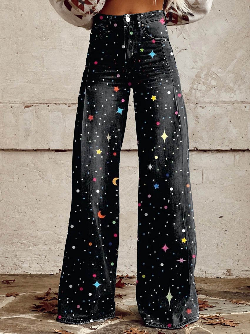 Aurora | Pantalon évasé avec imprimé étoiles et lune