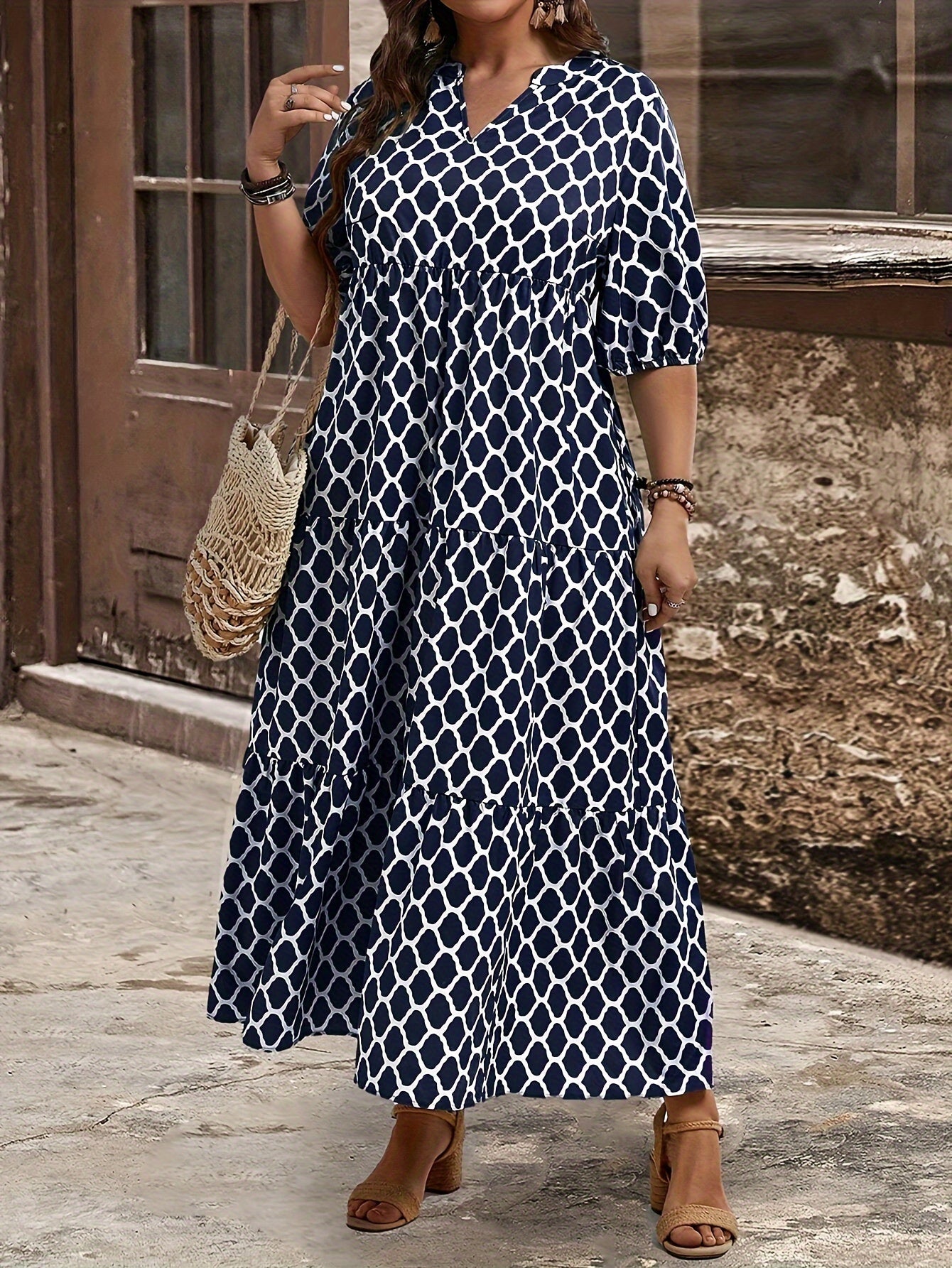 Carmen | Plus size geometric print dress